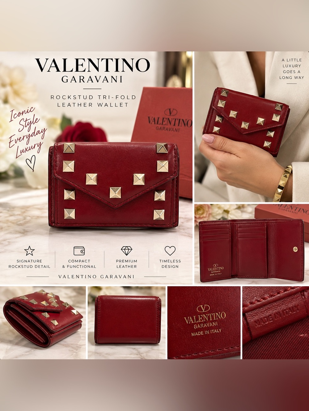 Valentino Garavani Rockstud Tri-fold leather wallet - Picture 2 of 9